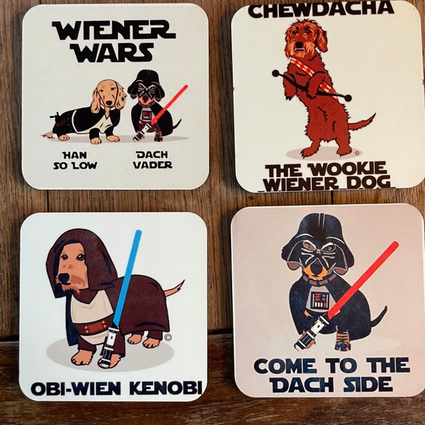 Dachshund Dach Wars coasters, gifts for him, gifts for her, gifts for them