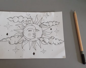 Sun And Moon Drawing Ideas Sun And Moon Drawing Etsy sun and moon drawing etsy