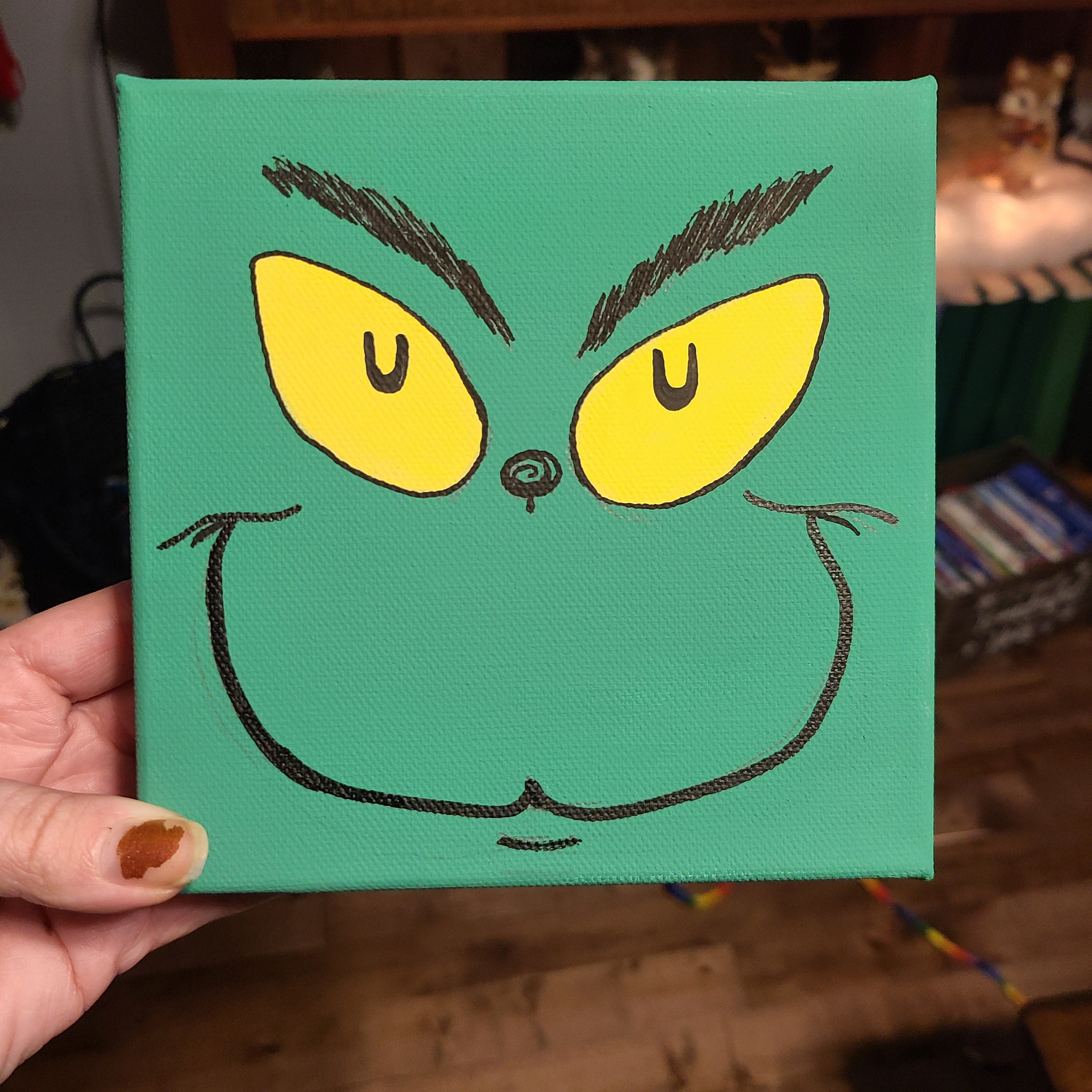Holiday Grinch Painting Handmade Christmas Canvas Wall Decor | Etsy