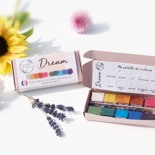 Palette "Dream" - 10 aquarelles artisanales véganes extra-fines métallisées