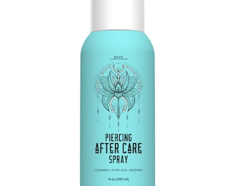 Base Labs - Spray para el cuidado posterior de perforaciones (113 ml) - Solución salina para perforaciones - Limpiador para orejas, nariz, cuerpo y ombligo