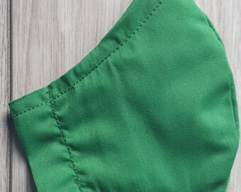 Face Mask with Nose Wire/Filter, Green Face Covering, Handmade in UK, Double 100% Cotton Layer, Washable, Adjustable, Kids/Adult Sizes