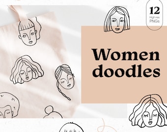 Women Doodles | High-res PNG | Line Art Illustration Style | Clip Art
