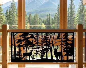 Deer Metal Privacy Screen, Wildlife Fence Panel, Aluminum Railing Insert, Outdoor Wall Art, Cabin Decor