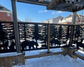New Year's gift, , Balcony Insert - Deck Panel - Bear Family On A Walk, Lasercutarts Metal Privacy Screen, Christmas gift