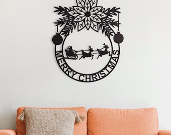 Santa Claus Reindeer Wall Art, Merry Christmas Wall Decor, Reindeer Wall Decor, Personalized Christmas Wall Decor