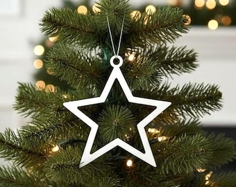 Star Metal Christmas Ornament, Laser Cut Aluminum Hanging Star for Tree, Holiday Season Gift, Rustic Winter and New Year Decoration