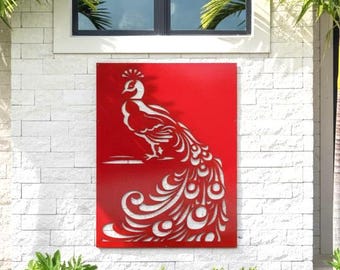 Peacock Pattern Metal Privacy Screen, Aluminum Decor Panel, Room Divider, Metal Fence, Stylish Home Decor