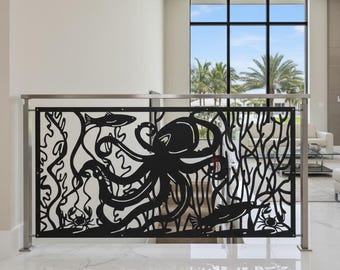 Octopus Metal Decorative Panel, Aluminum Privacy Screen for Garden or Fence, Outdoor Decorative Screen, Indoor Ocean Wall Panel