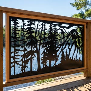Decorative Metal Privacy Screen Panel , Forest and Mountains Metal Panel, Aluminum Outdoor Fence, Wall & Railing Insert