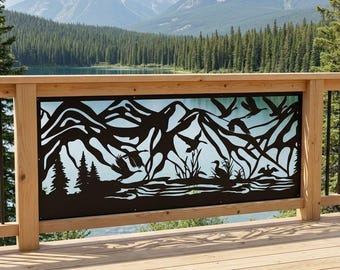 Wildlife Metal Screen, Decorative Aluminum Panel, Outdoor Metal Wall Art, Fence Extension, Mountains Pattern