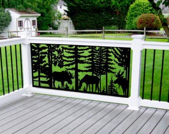 Privacy Screen Decorative Panel Outdoor Garden Fence Art - Moose family panel Metal Privacy Screen,