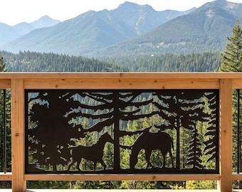 Horse Metal Privacy Screen, Equestrian Garden Fence, Outdoor Wall Art, Stable Decor, Custom Size Railing Insert