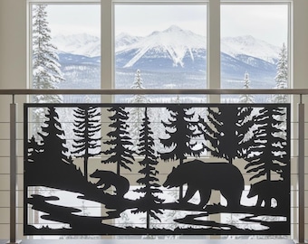 Outdoor Deck Privacy Screen, Bear Metal Privacy Screen, Metal Cabin Decor Panel, Outdoor Wall Art, Aluminum Railing Insert