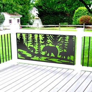 Outdoor Deck & Garden Privacy Screen, Aluminum Decorative Fence Panel, Metal Privacy Screen for Patio, Pergola and Wall, Bear Family Panel