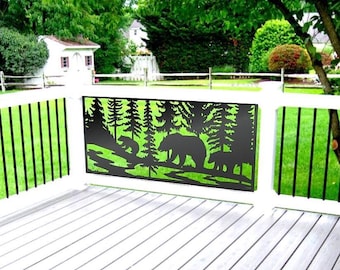 Outdoor Deck & Garden Privacy Screen, Aluminum Decorative Fence Panel, Metal Privacy Screen for Patio, Pergola and Wall, Bear Family Panel