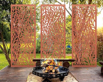 Corten Steel Privacy Panel, Garden Rust Metal Screen, Patio Divider, Backyard Fence Panel, Outdoor Privacy Wall
