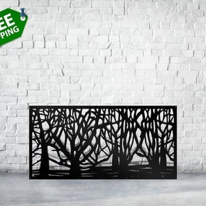 Steel Decor Trees Metal Privacy Screen, Fence Wall Art, Outdoor Indoor Privacy Metal Panel, Christmas Gift