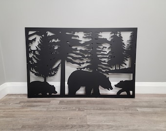 Bear Mom and Cubs decor panel, aluminum privacy screen, privacy screen indoor, metal screen panel
