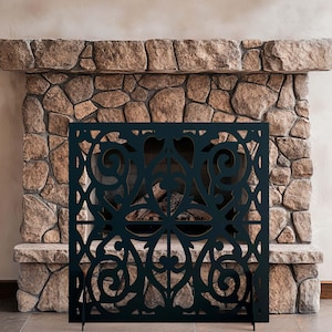 Classic Flow Fireplace Screen, Freestanding Metal Fire Screen, Decorative Fire Pit Cover, Modern Fireplace Safety Screen