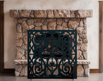 Classic Flow Fireplace Screen, Freestanding Metal Fire Screen, Decorative Fire Pit Cover, Modern Fireplace Safety Screen