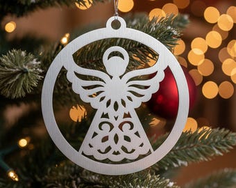 Angel Metal Christmas Ornament, Laser Cut Holiday Tree Hanging, Memorial or New Year Decoration, Simple Winter Gift Idea
