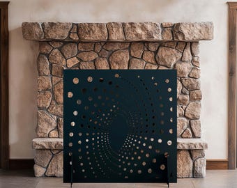 Funnel Fire Pit Screen, Modern Metal Fireplace Cover, Geometric Fire Guard, Decorative Heat Shield, Spiral Design Panel