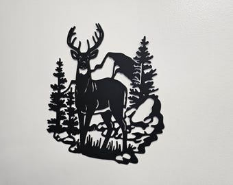 Deer Metal Wall Art for Rustic Home Decor Outdoor Cabin Decoration Deer Silhouette Nature Wall Decor Wildlife Art
