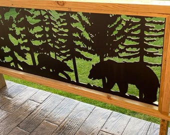 Metal Fence Privacy Screen Panel, Aluminum Outdoor Garden & Deck Privacy Panel, Bear Mom and Cub Panel