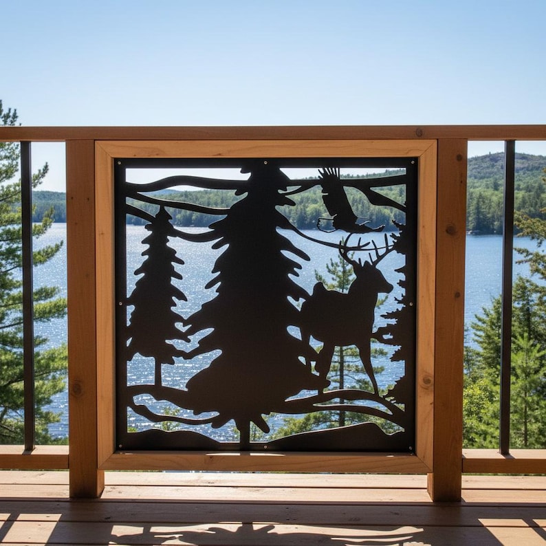 Forest Deer Metal Art, Outdoor Wall Art, Aluminum Railing Insert ...