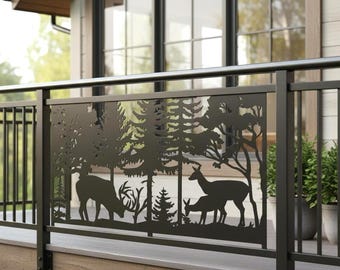 Deer Metal Privacy Screen, Whitetail Buck Fence Panel, Outdoor Wall Art, Aluminum Railing Insert, Forest Wildlife Scene
