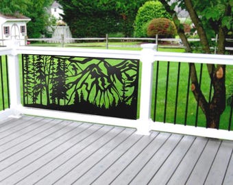 Mountain and Forest Metal Deck Panel, Nature Scene Railing Insert, Laser Cut Outdoor Screen for Porch, Patio or Cabin Decor