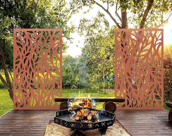 Modern Corten Steel Screen, Rust Metal Privacy Fence, Decorative Steel Panel, Patio Screen, Balcony Divider