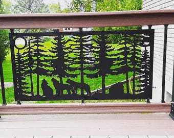 Metal Garden Fence Panel, Decorative Aluminum Outdoor Privacy Screen for Fence, Wall & Railing, Wildlife Wolf Design