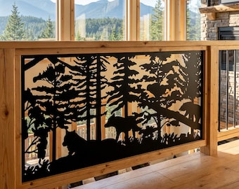 Bear and Wolf Deck Privacy Panel, Metal Wall Art, Predator Wildlife Screen, Nature Fence Topper, Rust Free