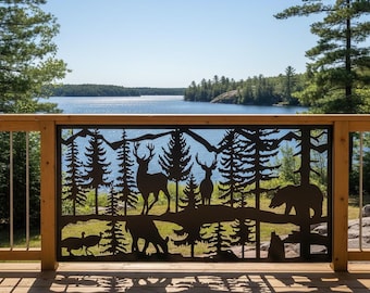Wildlife Animals Metal Screen, Aluminum Garden Privacy Screen Panel, Outdoor Room Divider, Fence Extension, Forest Pattern