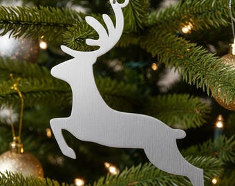 Reindeer Metal Christmas Ornament, Laser Cut Aluminum Tree Hanging, Holiday Gift for Family, Winter or New Year Decoration