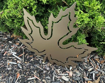 Aluminum Maple Leaf Panel Wall Art, Rustic Home Decor, Nature Inspired Wood Sculpture, Sun Kissed Bronze, 12Wx13.3H