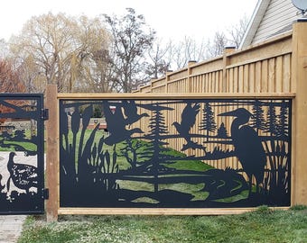 Garden Privacy Panel, Blue Heron Art, Metal Garden Fence Privacy Screen, Decorative Aluminum Outdoor Fence Panel