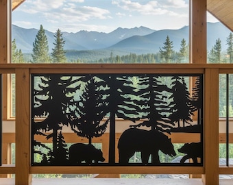 Aluminum Garden Privacy Screen Panel, Bear Art, Decorative Modern Fence Screen, Forest Wildlife Privacy Screen