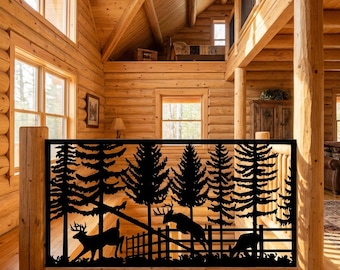 Wilderness Scene Metal Panel, Deer in Forest Art, Backyard Privacy Screen, Cottage Deck Decor, Architectural Fence