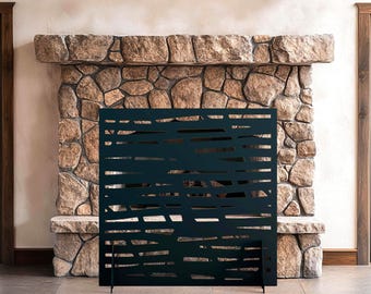 Modern Metal Fireplace Screen, Abstract Laser Cut Fire Screen, Contemporary Fire Guard, Indoor Hearth Decor, Stylish Fireplace Cover