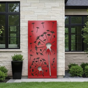 Dandelion Flower Aluminum Privacy Panel, Decorative Deck Railing Screen, Modern Metal Room Divider, Garden Art