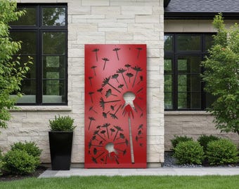 Dandelion Flower Aluminum Privacy Panel, Decorative Deck Railing Screen, Modern Metal Room Divider, Garden Art