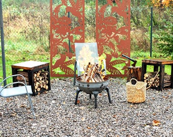 Corten Steel Birds Metal Privacy Screen, Branches & Leaves Wall Art, Bird Decor, Garden Screen, Outdoor Metal Art