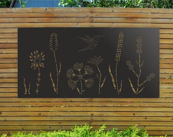 Wild-Flowers Metal Railing Privacy Panel, Balcony & Deck Decor, Fence Wall Art