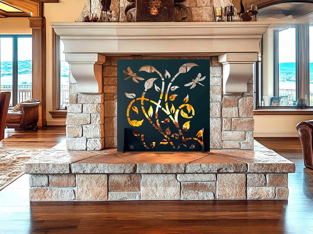 Dragonfly Fireplace Screen, Nature Inspired Fire Screen