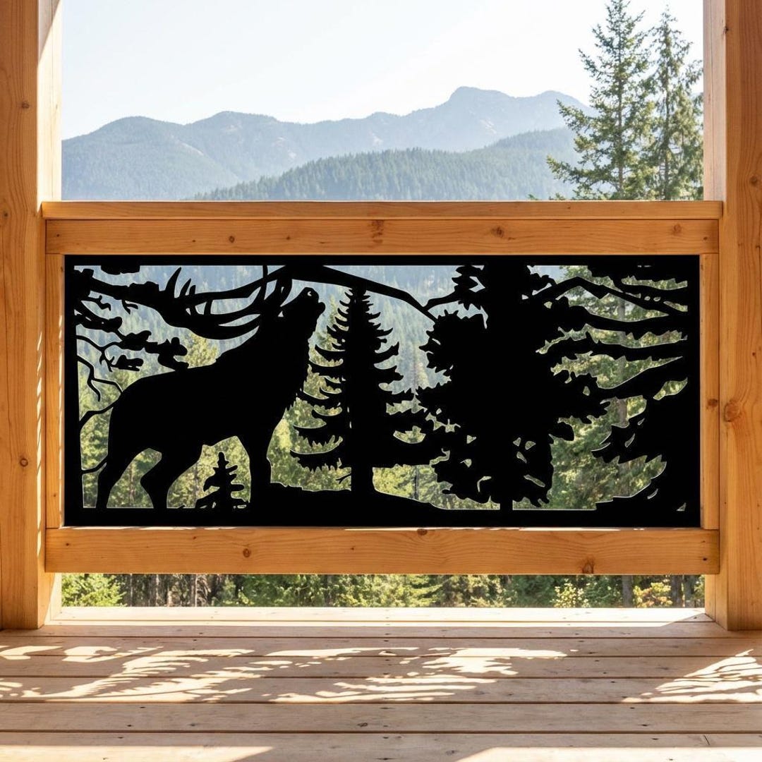 Elk Railing Scene Outdoor Metal Privacy Screen, Elk Metal Privacy Screen, Decorative ...