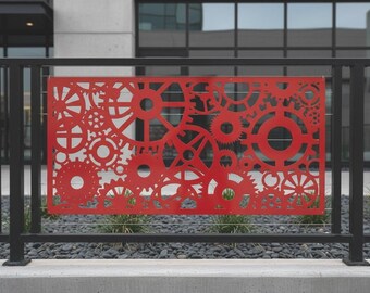 Steampunk Gear Aluminum Decor Panel, Decorative Metal Privacy Panel, Balcony Insert, Metal Wall Art, Industrial Style Screen,