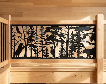 Rustic Cabin Aluminum Wall Decor, Bear Metal Privacy Screen, Forest Animal Art, Mountain Lodge Sign, Weatherproof Panel